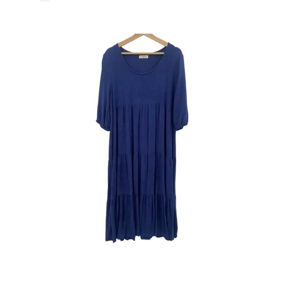 Natural Life Blue Rayon Short Sleeve Empire Waist Midi Dress Womens Large
